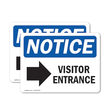 Signmission Visitor Entrance Right Arrow Sign, Vinyl Decal, 18in W x 12in L, 2PK OS-2PACK-NS-D-1218-L-18880